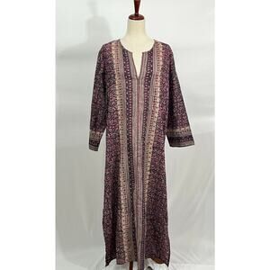 BELL by ALICIA BELL Sz XL Pink Navy Metallic Cotton Maxi Caftan Dress NWT